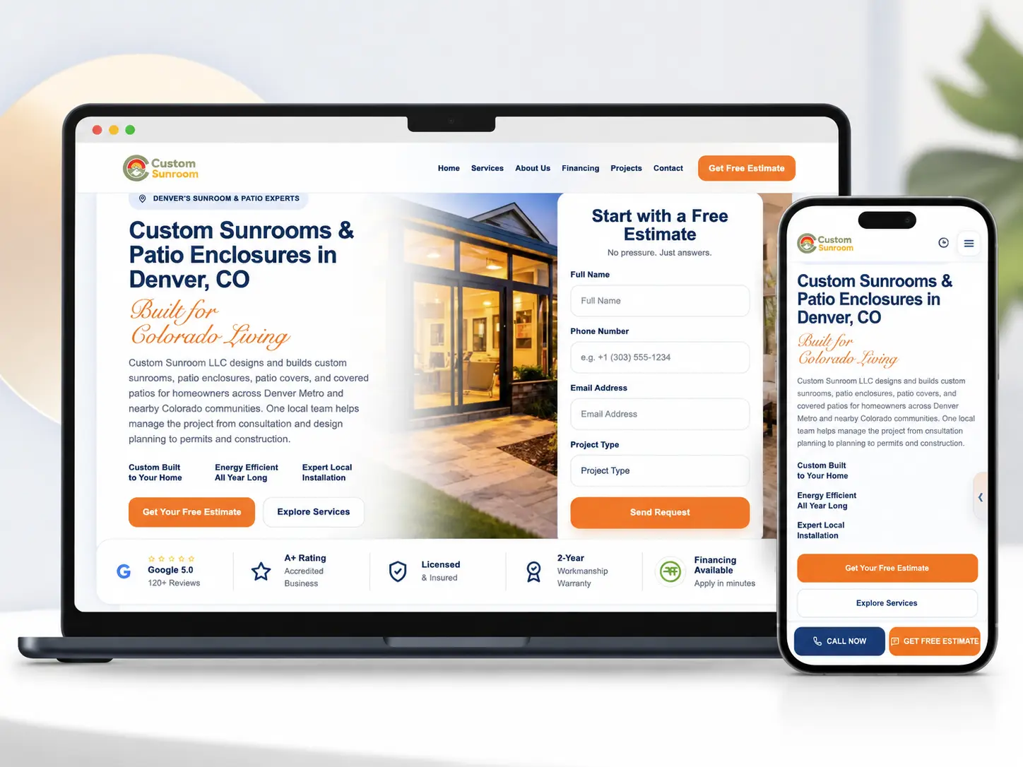 Preview of Custom Sunroom LLC website homepage